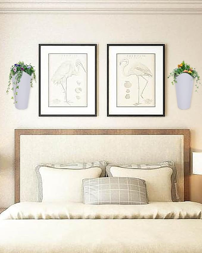 vensovo 12 Inches Galvanized Wall Planters - 2 Packs Metal Tin Vases for Flowers Indoors, Farmhouse Hanging Planter Tall Flower Holder for Country Decor Outdoors, White