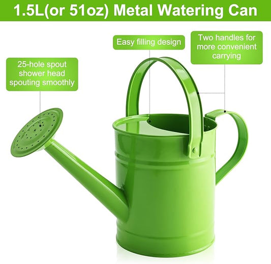 Finderomend Watering Can, Metal Watering Can 1.5L/51oz, Iron Art for Watering Bucket Home Office Small Portable Indoor Watering Equipment (Green)