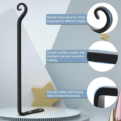 Gtongoko 2 Pack 15 Inch Plant Hangers Outdoor Metal, Plant Hooks for Wall Indoor, Outdoor Hooks for Hanging Bird Feeders, Plant Bracket, Lanterns, Wind Chinme, Black