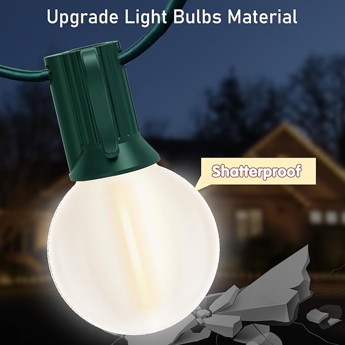 G40 25FT LED Outdoor Christmas String Lights,Frosted Globe Lights with 27 (2 Spare) Plastic Shatterproof Round Bulbs