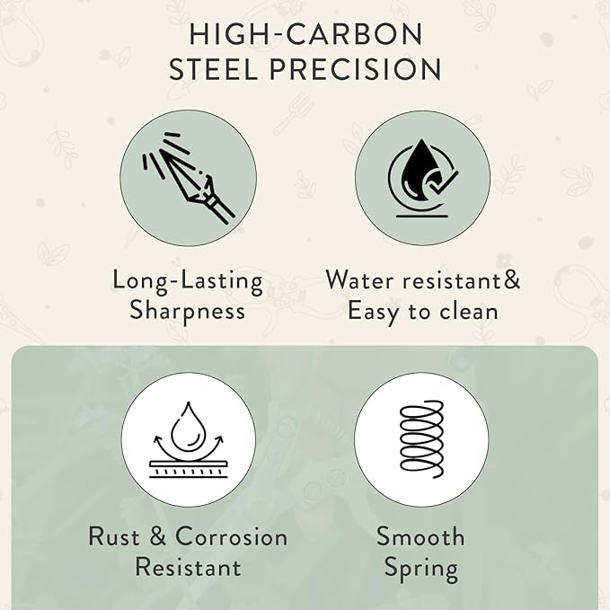 Modern Sprout Hand Pruners - Lightweight Pruning Shears W/Easy Lock- Gardening Scissors - Bypass Sharp Carbon Steel Blade - Rust Resistant - Garden Tools - Reusable Holster - Sage