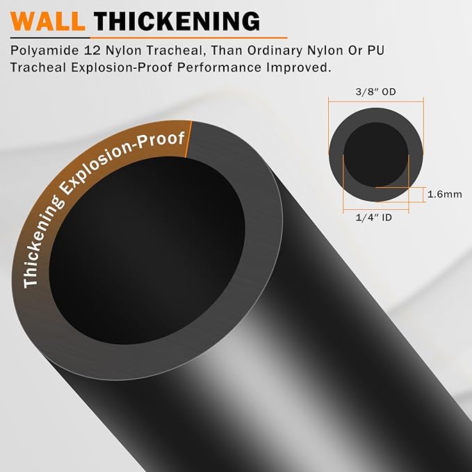 CheeMuii 200 FT 3/8 Pneumatic Tubing 3/8" DOT Air Line SAE J844 PA12 Nylon DOT Air Hose 61 Meter 3/8 Inch OD Pneumatic Air Tubing Pipe Hose Line
