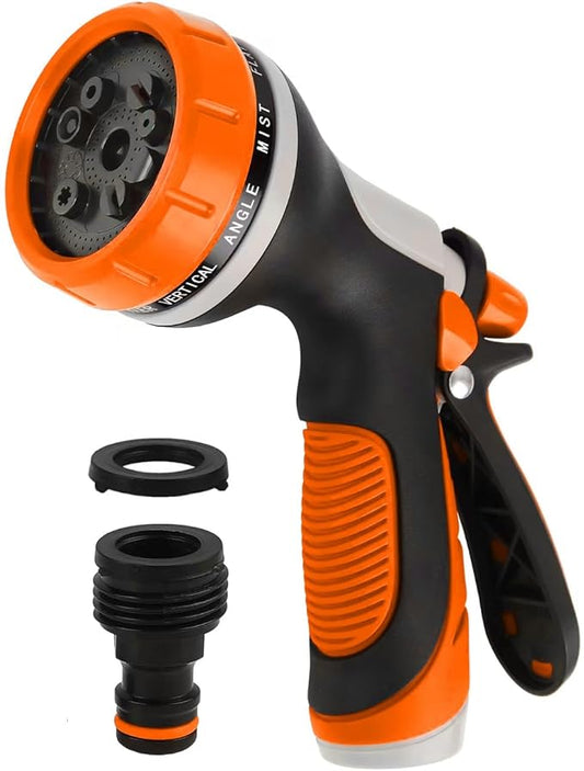 Garden Hose Nozzle with Adjustable 10 Watering Patterns,Hose Spray Nozzle with Slip Resistant High Pressure,Water Hose Nozzles Sprayer for Plants & Lawns Watering,Car Washing and Pet Showering Orange
