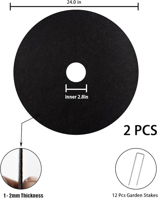 YBB Tree Mulch Ring Weed Control, Non-Woven Degradable Tree Protector Weed Barrier Mat Landscape Fabric with Stakes (2 Pack, 24 Inch)
