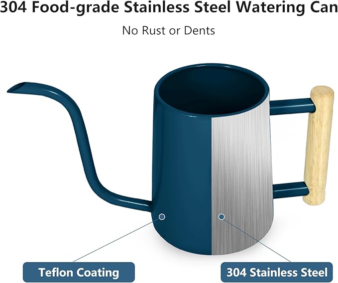 Watering Can Indoor Plants, 35 oz/1000 ml Metal Stainless Steel Watering Can Pot with Long Spout for Indoor House Plants Bonsai Outdoor Garden Flower Decorative (Dark Blue)