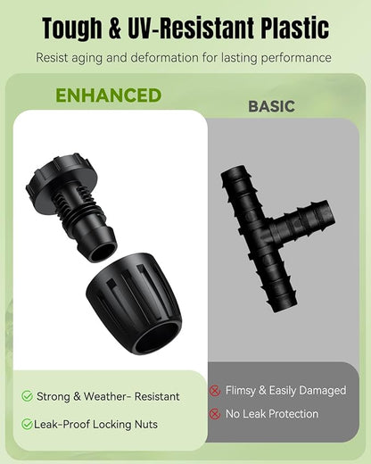 Pawfly 10 Pcs 1/2" Irrigation End Cap for 1/2" Irrigation Tubing (1/2" ID x 0.64" OD), 1/2" Drip Irrigation Fittings with Lock Nuts, Barbed Drip Tubing Connectors for Garden Irrigation System