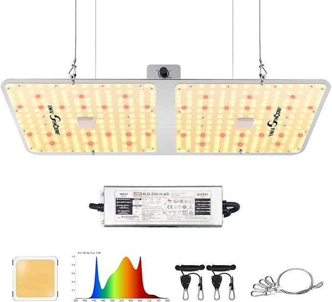 IMVSINCERE LED Grow Lights, BC200W Full-Spectrum LED Grow Light with Samsung Diodes Dimmable