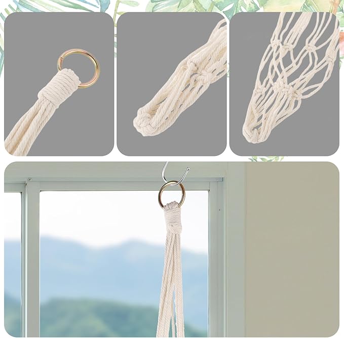 Extra Long Macrame Plant Hanger, 2 Pack Boho Hanging Planters Baskets for Indoor Plants Decorative Braided Cotton Rope Flower Pot Holder with Metal Hook Rings for Outdoor Home Decor, 34 Inches