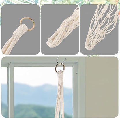 Extra Long Macrame Plant Hanger, 2 Pack Boho Hanging Planters Baskets for Indoor Plants Decorative Braided Cotton Rope Flower Pot Holder with Metal Hook Rings for Outdoor Home Decor, 34 Inches