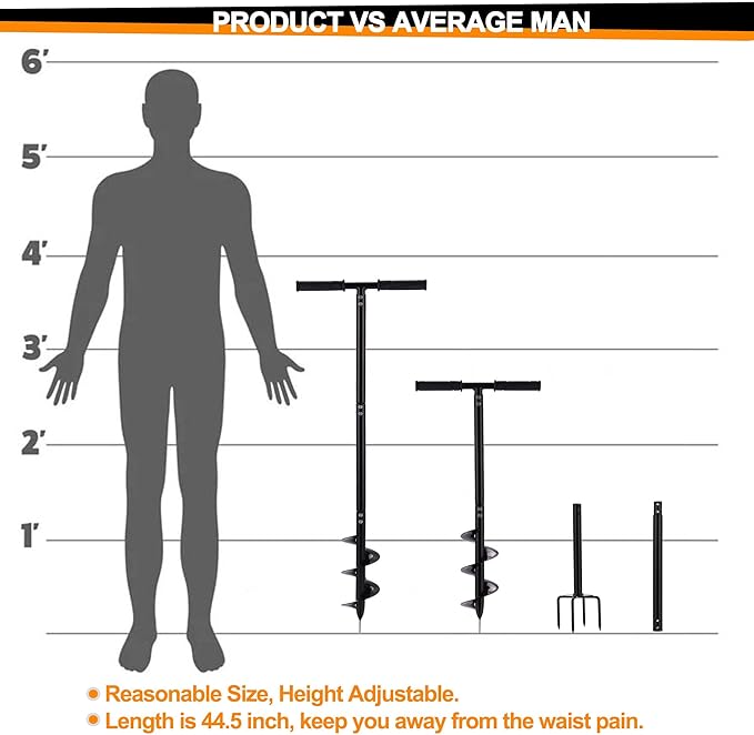 2 in 1 Hand Auger Spiral Drill for Planting, 4 X 44.5inch Post Hole Digger Manual Auger for Fence Posts, Sand, Bulb, Seedlings, Tree, Mail Box, Manual Garden Spiral Hole Digging Drill with Non-Slip.