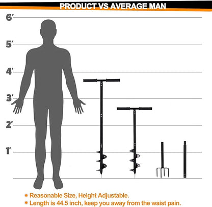 2 in 1 Hand Auger Spiral Drill for Planting, 4 X 44.5inch Post Hole Digger Manual Auger for Fence Posts, Sand, Bulb, Seedlings, Tree, Mail Box, Manual Garden Spiral Hole Digging Drill with Non-Slip.