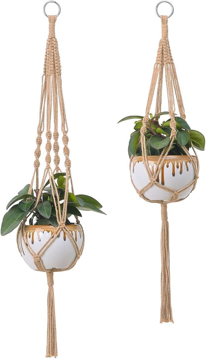 2PCS Macrame Plant Hanger Indoor Outdoor, Decorative Boho Plant Holders for 5 to 10 Inch Plant Pots Woven Hemp Rope Hanging Basket for Indoor Outdoor Balcony Ceiling