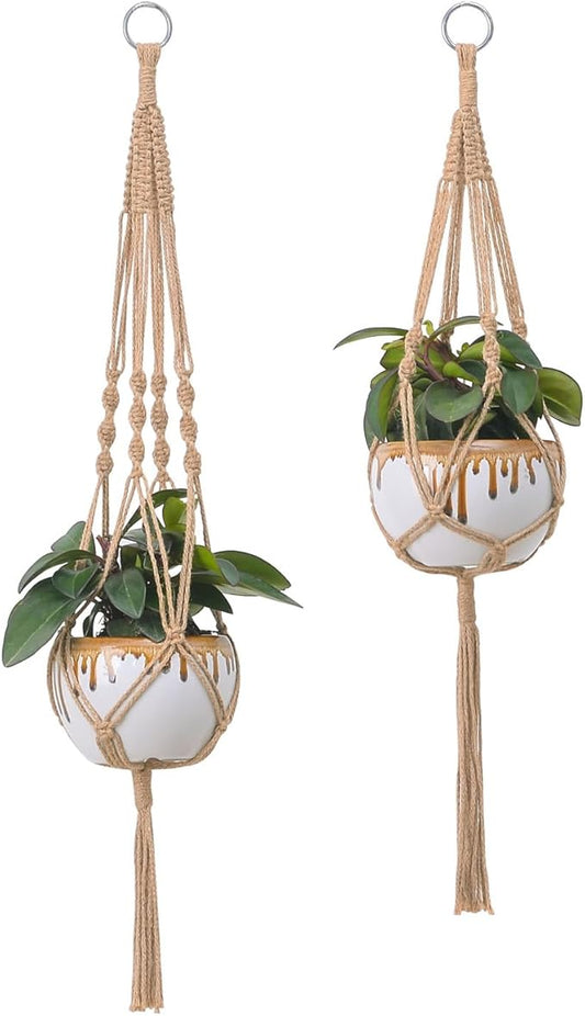 2PCS Macrame Plant Hanger Indoor Outdoor, Decorative Boho Plant Holders for 5 to 10 Inch Plant Pots Woven Hemp Rope Hanging Basket for Indoor Outdoor Balcony Ceiling