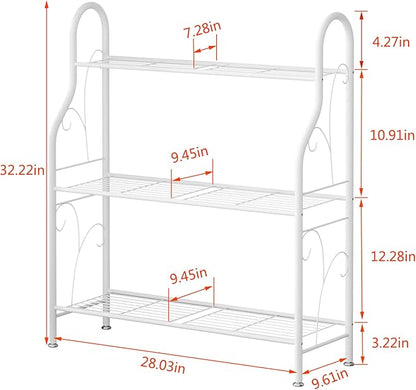 SORCEDAS Plant Stand Indoor Outdoor Plant Shelf 3 Tier Metal Corner Flower Stand Multiple Holder for Patio Garden Balcony Living Room, White