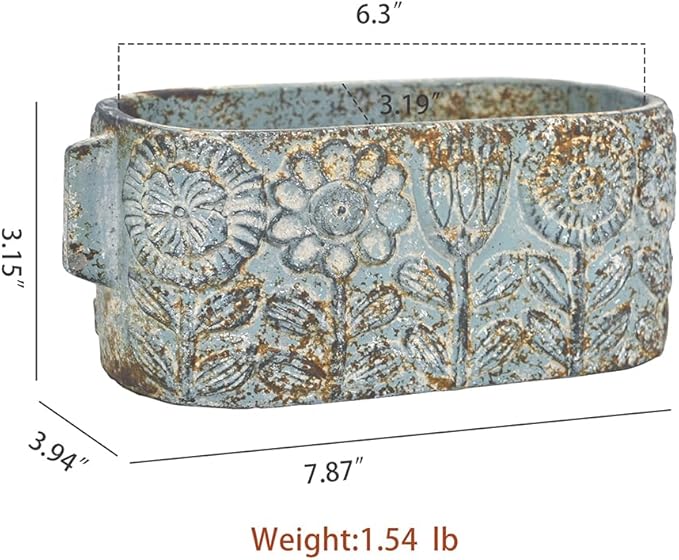 8 inch Blue Pots Planters Indoor Plants Succulent Pots Rectangle Window Box Cactus Plant Containers for Home Decor(No Drainage)