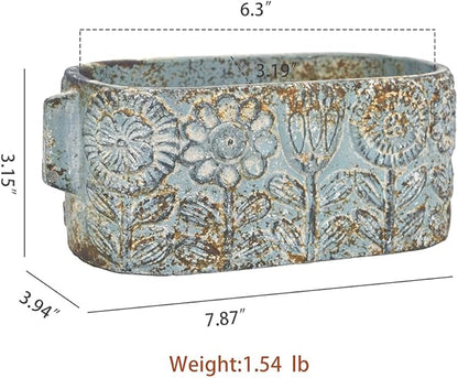 8 inch Blue Pots Planters Indoor Plants Succulent Pots Rectangle Window Box Cactus Plant Containers for Home Decor(No Drainage)