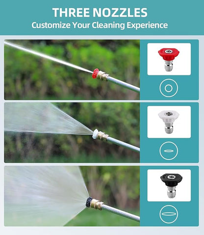 Jet Nozzle High Pressure Hose Nozzle, Hydro Jet High Pressure Washer Tools With 3 Different Nozzles, 3-In-1 High Pressure Power Wand, Hose Quick Connectors For Patio Car Pet Window Washing, Blue