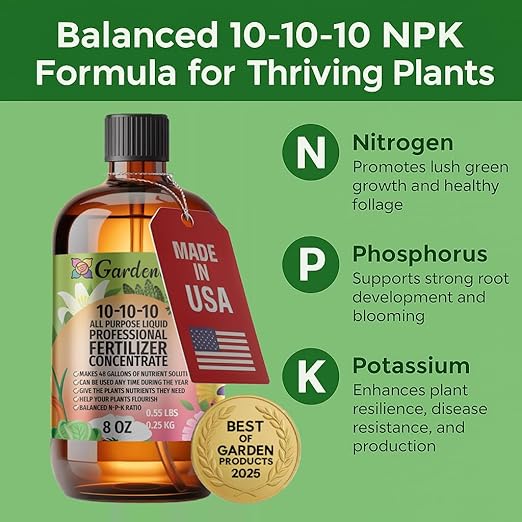 𝐏𝐑𝐎𝐅𝐄𝐒𝐒𝐈𝐎𝐍𝐀𝐋 All-Purpose 10-10-10 Liquid Fertilizer Spray for Lawns, Grass, Plants, Vegetables, Fruits & Flowers | 10-10-10 Liquid Fertilizer for Indoor and Outdoor Plants (8 OZ)