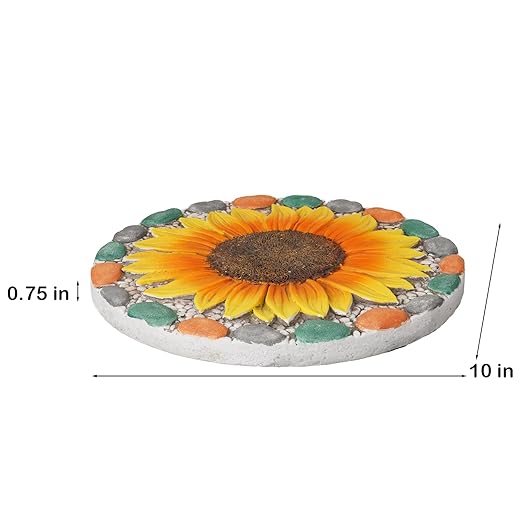 Decorative Sunflower Garden Stepping Stone - Colorful Pebble Border, Garden Stepping Stones Outdoor Yard Decor 10x10x0.75 Inches