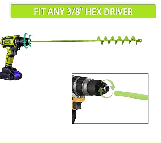 TCBWFY 2x32 Inch Auger Drill Bit for Planting - Long Handle Easy Planter Garden Auger - Bulb & Bedding Plant Augers - Post Hole Digger for 3/8”Hex Drive Drill