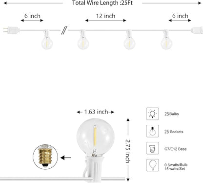 JONATHAN Y JYL8700B 25' Outdoor LED Globe String Lights with 25 G40 Bulbs, UL Listed Waterproof Patio Lights, Connectable Hanging Lights for Backyard, Porch, Cafe, Wedding, Party Decor, White