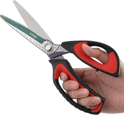 LIVINGO 10" Multipurpose Heavy Duty Scissors, Premium Titanium Coating Forged Stainless Steel Tool Industrial Shop Shears for Household, Pruning, Gardening, Fabric, Red/Black