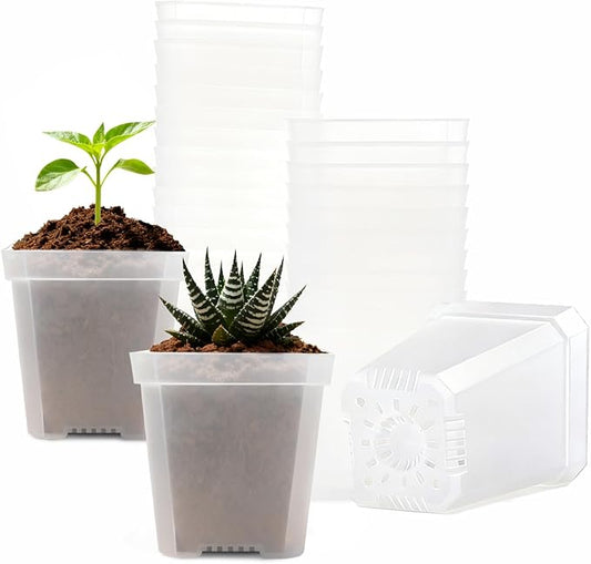 Clear Nursery Pots 30 Pcs 2.7 Inch Square Plastic Plant Pots with Drainage Hoels Transparent Flower Pot Seed Starter Pot