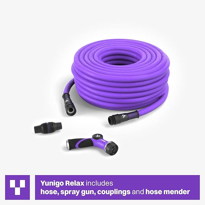 RELAX Expandable Garden Hose 50ft – Lightweight, No-Kink Hose with Anodized Aluminum Couplings & Spray Nozzle. Stylish Water Hose Ideal for Watering Small Garden