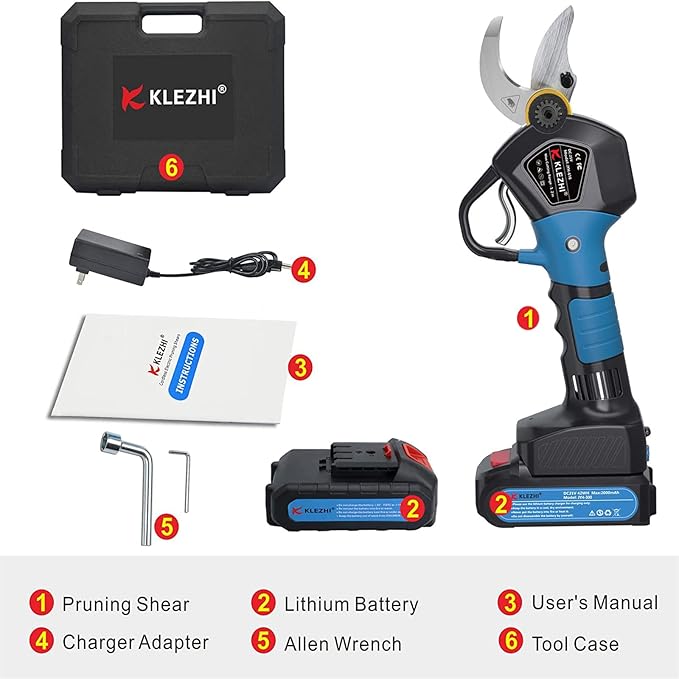 Professional Cordless Electric Pruning Shears with 2 PCS Backup Rechargeable 2Ah Lithium Battery Powered Tree Branch Pruner Branch Cutter, 30mm (1.2 Inch) Cutting Diameter