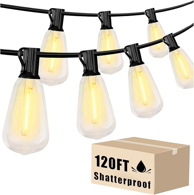 DAYBETTER 120ft Extra Long Outdoor String Lights,2700K 40 Shatterproof ST38 Bulbs Commercial Grade Weatherproof String Lights for Outside Patio, Garden, Backyard & Parties