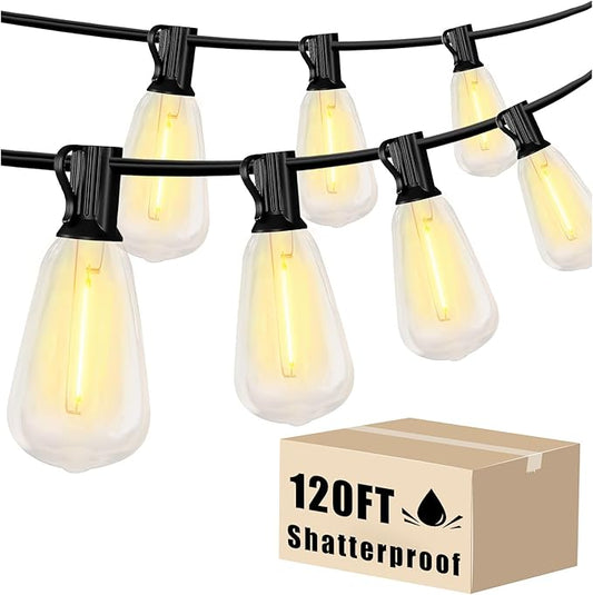 DAYBETTER 120ft Extra Long Outdoor String Lights,2700K 40 Shatterproof ST38 Bulbs Commercial Grade Weatherproof String Lights for Outside Patio, Garden, Backyard & Parties