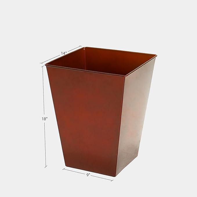 KOL 18''H. Bright Glazed Planter with Drainage Hole, Set of 2, Galvanized Steel Planter Pots for Indoor & Outdoor Use, Decorative Flower Plant Pots for Front Porch, Patio, Deck - Reddish Brown