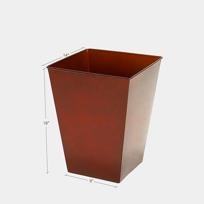 KOL 18''H. Bright Glazed Planter with Drainage Hole, Set of 2, Galvanized Steel Planter Pots for Indoor & Outdoor Use, Decorative Flower Plant Pots for Front Porch, Patio, Deck - Reddish Brown