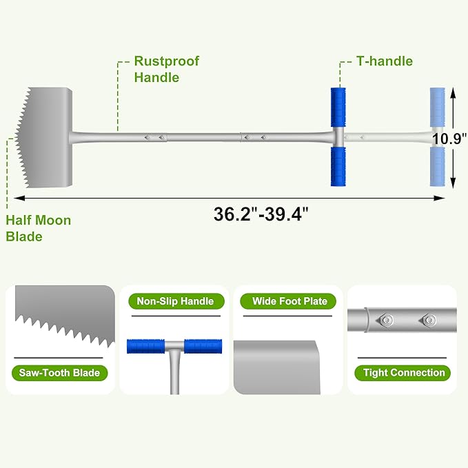 Edger Lawn Tool with T-Grip & Saw-Tooth, Manual Lawn Edger Tool Edging Shovel, Lawn Edger for Grass, Garden, Yard, Landscaping, Sidewalk or Cable Burying, Steel Long Handled, 39in (A)