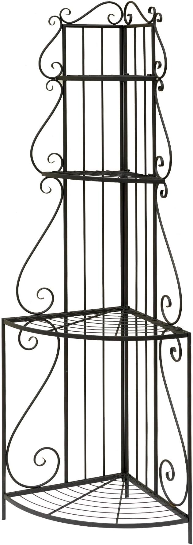 Black Corner 4-Tier Plant Rack, Space-Saving French Balcony Organizer with Filigree Metalwork, Indoor Shelf for Multiple Pots Garden Decor