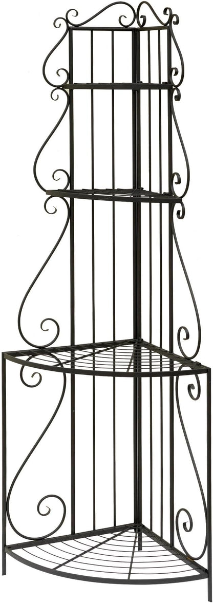 Black Corner 4-Tier Plant Rack, Space-Saving French Balcony Organizer with Filigree Metalwork, Indoor Shelf for Multiple Pots Garden Decor