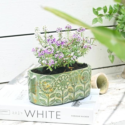 8 inch Green Pots Planters Indoor Plants Succulent Pots Rectangle Window Box Cactus Plant Containers for Home Decor(No Drainage)