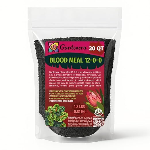 𝐁𝐄𝐒𝐓𝐒𝐄𝐋𝐋𝐄𝐑 Organic Blood Meal Fertilizer by Gardenera - 12-0-0 NPK - All-Natural Plant Food Source of Nitrogen for Organic Gardening, Flowers, Vegetables, Trees & Shrubs - 20 QUARTS