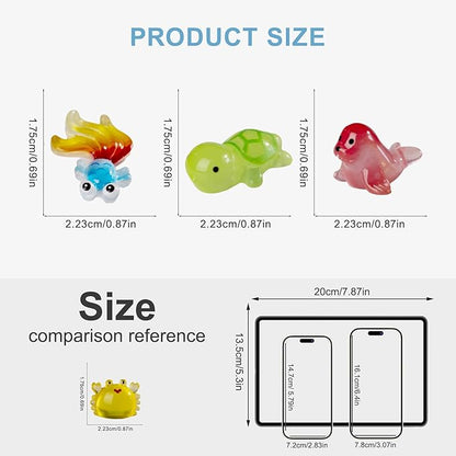 100 Pieces Luminous Mini Sea Animal Little Turtle Seal Carp Manta Ray Statue Glowing Tiny Sea Animal Garden View Aquarium DIY Hide and Seek Prank Cake Decorating Set