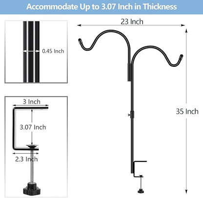 Gtongoko 35 Inch 2 Pack Double Deck Hook for Railing, Deck Bird Feeder Pole with 3 Inch Strengthened Clamp for Hanging Bird Feeders, Lanterns, Wind Chimes, Flower and Plant Baskets
