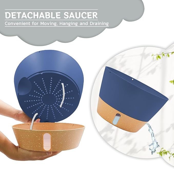 ZMTECH 12 Inch Hanging Planters for Indoor Plants, 2 Pack Self Watering Hanging Planter with Visual Reservoir, Hanging Pots for Plants Outdoor with Drainage Hole and Plant Hanger(12Inch, Blue)