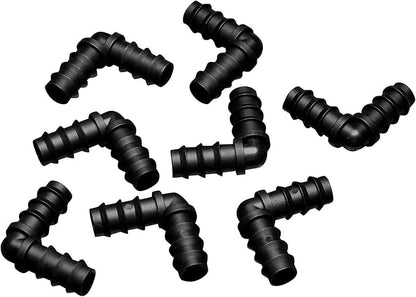 Maitys 8 Pieces 1/2 Inch Drip Irrigation Fittings Parts Soaker Hose Repair Kit Inline Barb Drip Irrigation Hose Connectors Plastic Tubing End Stop for Garden Lawn Sprinkler Systems(Elbow)