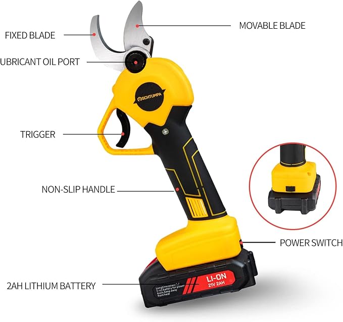 21V Electric Pruning Shears, 40mm(1.6 Inch) Cutting Diameter Electric Pruners for Gardening Heavy Duty with Replacement Blade Set, 2 Batteries and Charger
