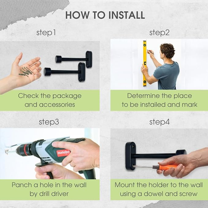 EvenWood 2-Piece Set of Wooden Plant Hooks for Wall with Sturdy Metal Tube - Plant Wall Hanger for Pots, Flower Brackets - Bracket Plant Hanger for Indoor and Outdoor Decorations (Black, 10 Inch)