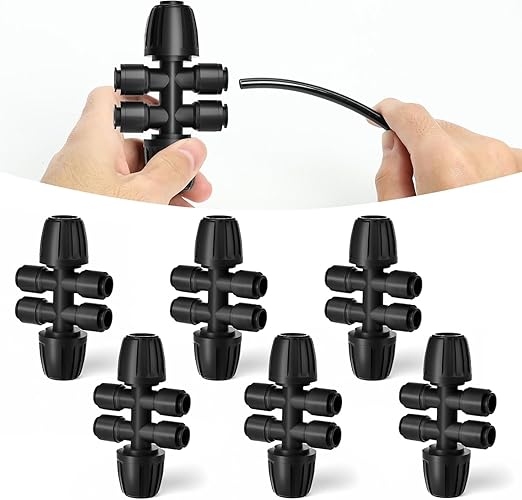 MIXC 6 Packs 1/2''to 1/4''Barbed Tee,Drip Irrigation Fittings for 6-Way Connector