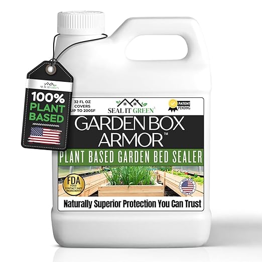 Garden Box Sealer | FDA Food Contact Safe Plant-Based Wood Sealant for Raised Bed, Planter & Pet House. Protects All Wood Types from Water & Weather Damage |