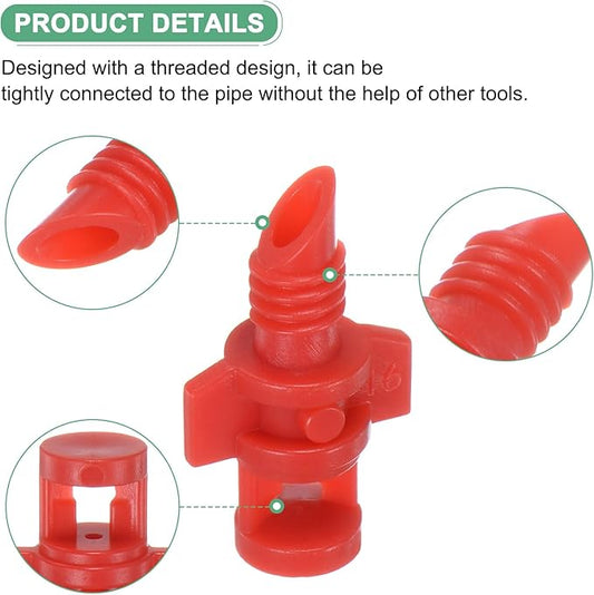 100-Pack Misting Nozzles, 360 Degree Irrigation Emitter Sprinklers for Garden/Plant/Lawn Water Irrigation System Barbed Refraction Atomizing Dripper [Red]