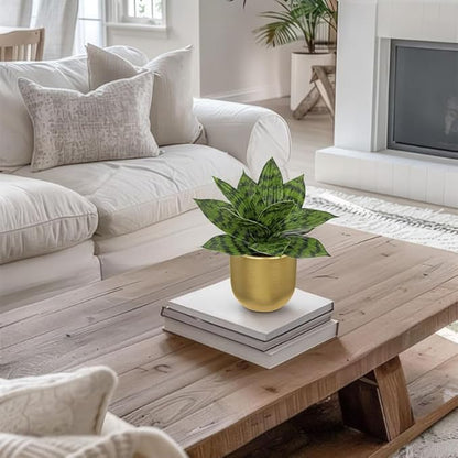 Hollyone Artificial Snake Plants 9" Faux Agave Succulent Plant Potted in Gold Pot Fake Sansevieria Aloe Tropical Plant for Desk Modern Office Home Bathroom Indoor Outdoor Decor