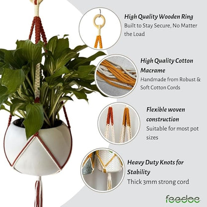 feedee 2 Pack Plant Hanger Indoor, Hanging Plant Holder, Macrame Plant Hangers, Handmade Boho Two-Tone Plant Hanger, Indoor Outdoor Flower Pots Holder, Home Décor Ivory (POTS NOT Included)