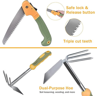 Garden Tool Set, WisaKey 9 Piece Stainless Steel Heavy Duty Gardening Hand Tools with Handle, Durable Garden Tool Bag, Gardening Gifts for Women and Men White Elephant Gifts for Adult